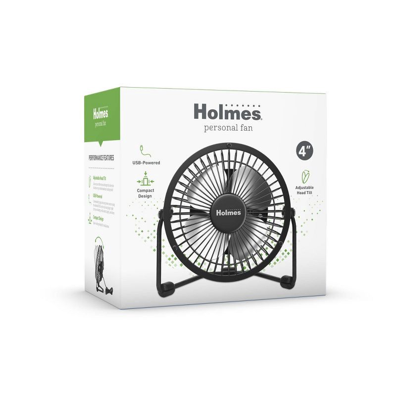 slide 2 of 7, Holmes 4" USB Powered Adjustable Head Personal Desk Fan Black, 1 ct