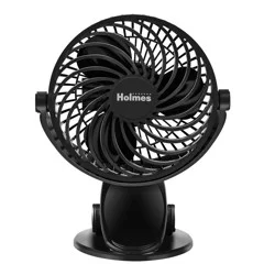 Holmes 4" On-The-Go Portable Clip Rechargeable Battery 360° Rotation Fan Black