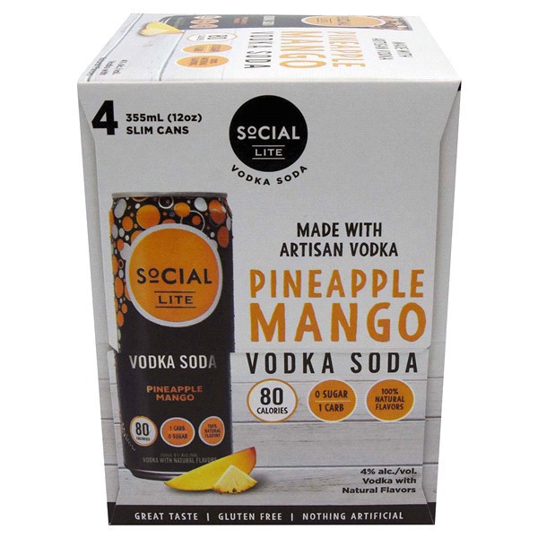 slide 2 of 29, Social Lite Vodka Soda Pineapple Mango, 4 ct; 12 oz