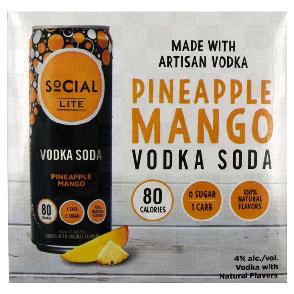 slide 4 of 29, Social Lite Vodka Soda Pineapple Mango, 4 ct; 12 oz