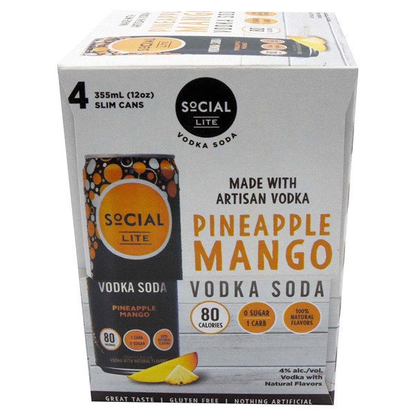 slide 6 of 29, Social Lite Vodka Soda Pineapple Mango, 4 ct; 12 oz