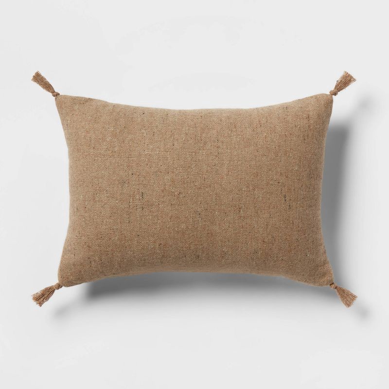 slide 1 of 4, Oblong Traditional Tweed Decorative Throw Pillow Natural Brown - Threshold™, 1 ct