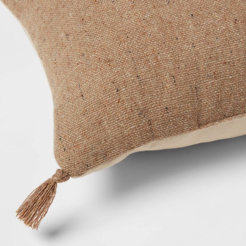 slide 4 of 4, Oblong Traditional Tweed Decorative Throw Pillow Natural Brown - Threshold™, 1 ct