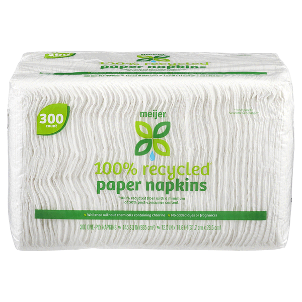 slide 1 of 1, Meijer 100% Recycled Paper Napkins, White, 300 ct