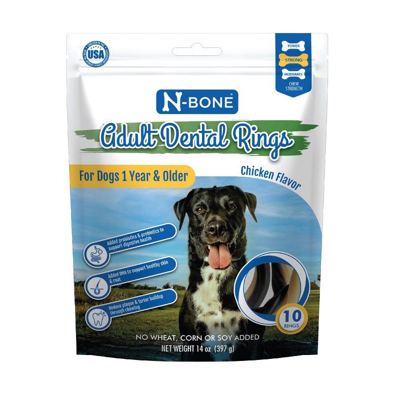 slide 1 of 3, N-Bone Adult Dental Rings Dog Treat with Chicken Flavor - 14oz/10ct, 14 oz, 10 ct