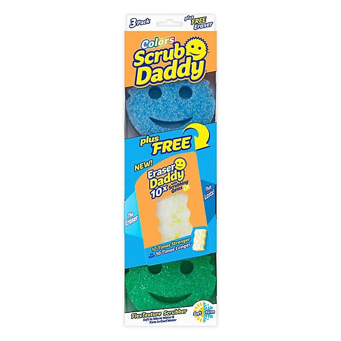 slide 1 of 1, Scrub Daddy Cleaning Sponges with Free Eraser Daddy 10x, 3 ct