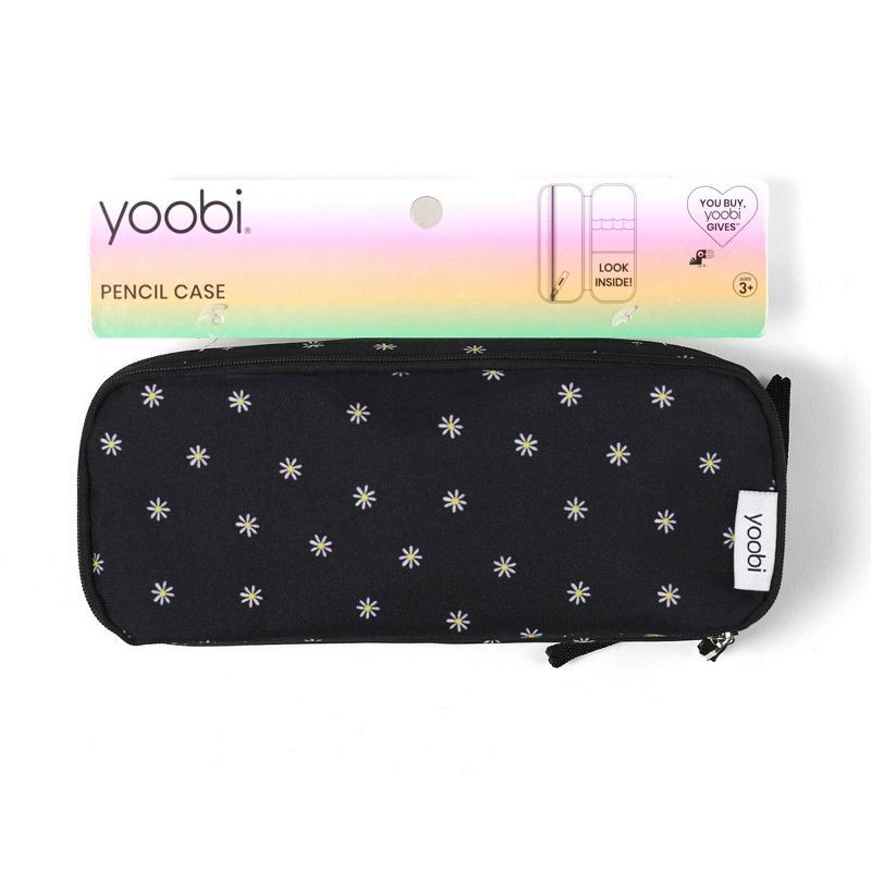 slide 2 of 8, Triple Zip Pencil Pouch Black Daisies - Yoobi™, 1 ct