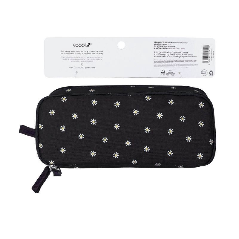 slide 8 of 8, Triple Zip Pencil Pouch Black Daisies - Yoobi™, 1 ct