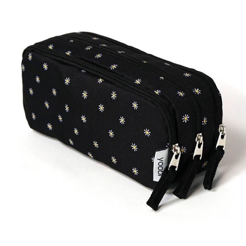 slide 1 of 8, Triple Zip Pencil Pouch Black Daisies - Yoobi™, 1 ct