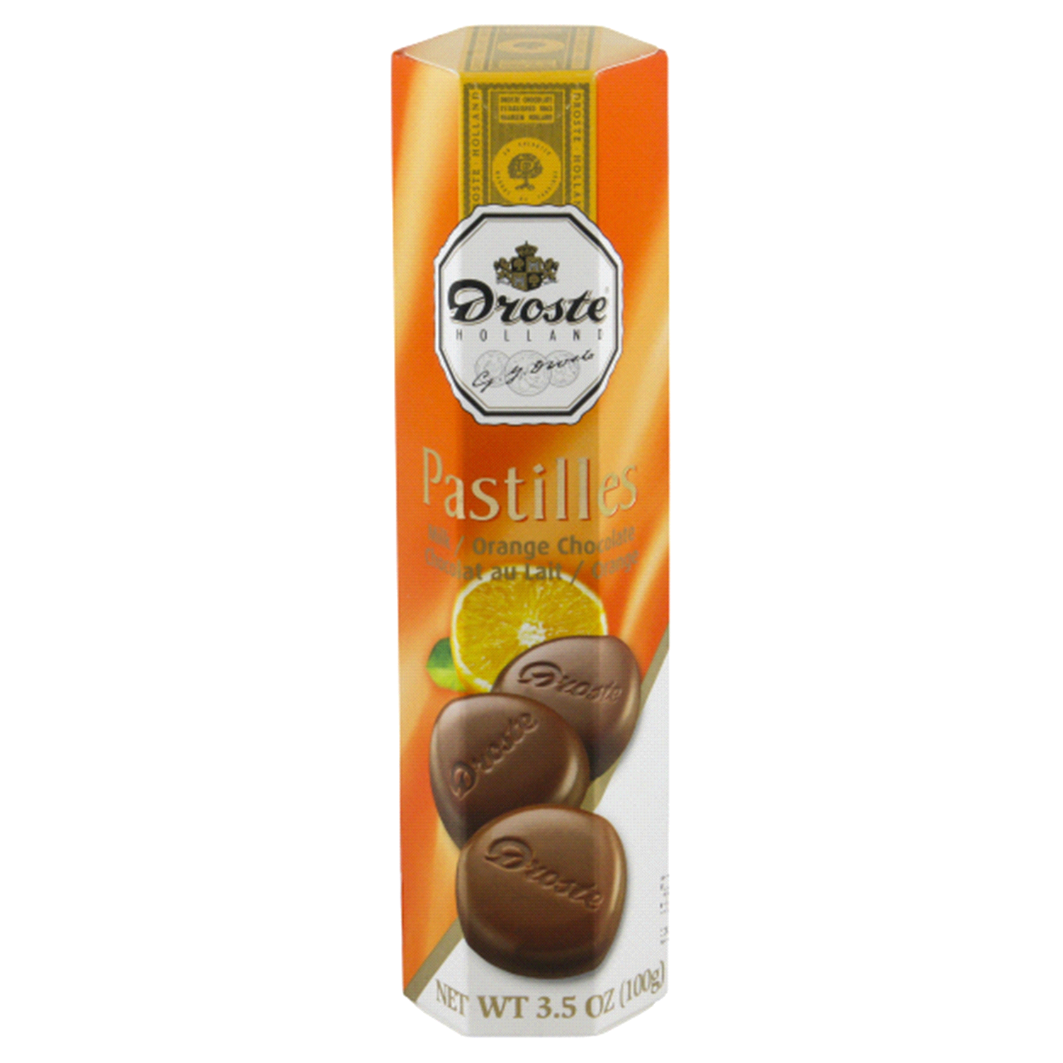 slide 1 of 3, Droste Milk Chocolate and Orange Pastilles, 3.5 oz