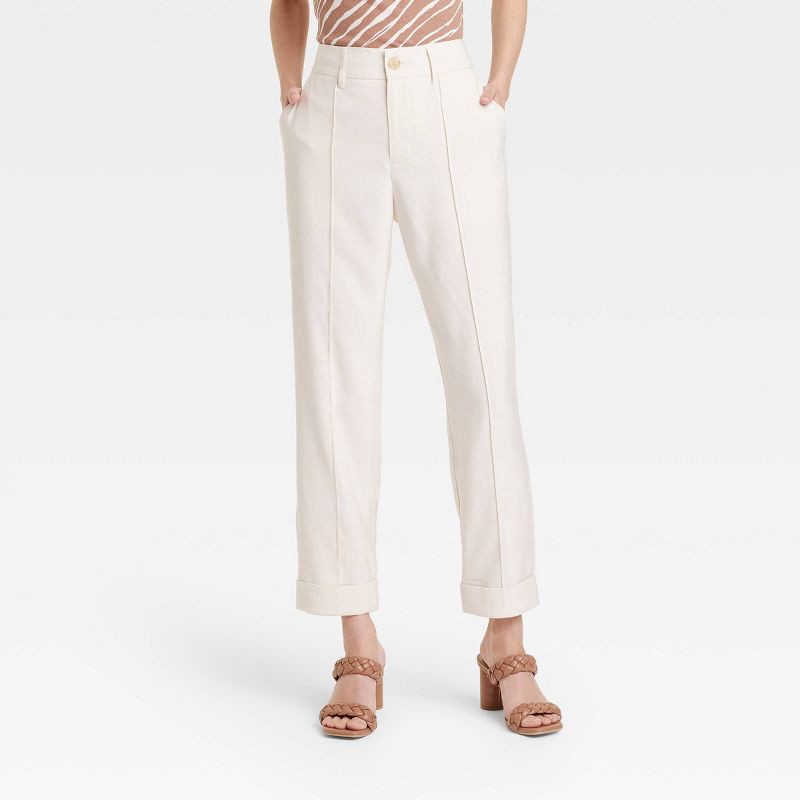 Women's High-Rise Slim Fit Effortless Pintuck Ankle Pants - A New Day  Off-White 14 1 ct