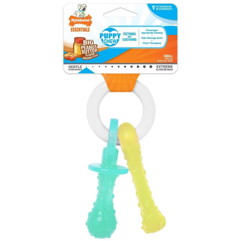 slide 1 of 4, Nylabone Puppy Chew Teething Pacifier Toy - Peanut Butter, 1 ct