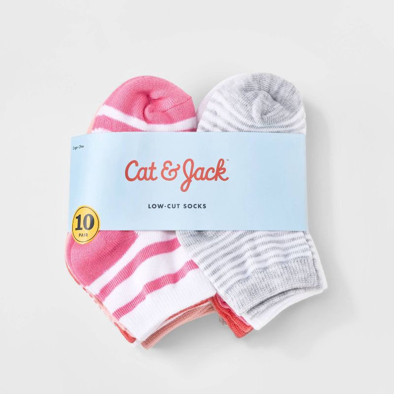 slide 2 of 3, Toddler Girls' 10pk Striped Low Cut Socks - Cat & Jack™ 4T-5T, 10 ct