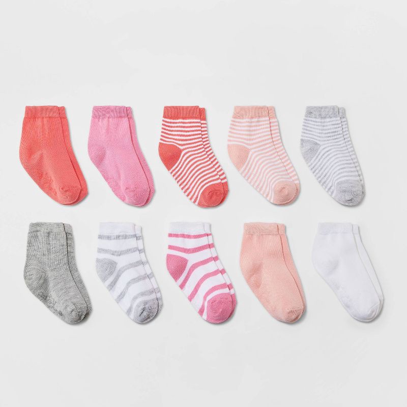 slide 1 of 3, Toddler Girls' 10pk Striped Low Cut Socks - Cat & Jack™ 4T-5T, 10 ct