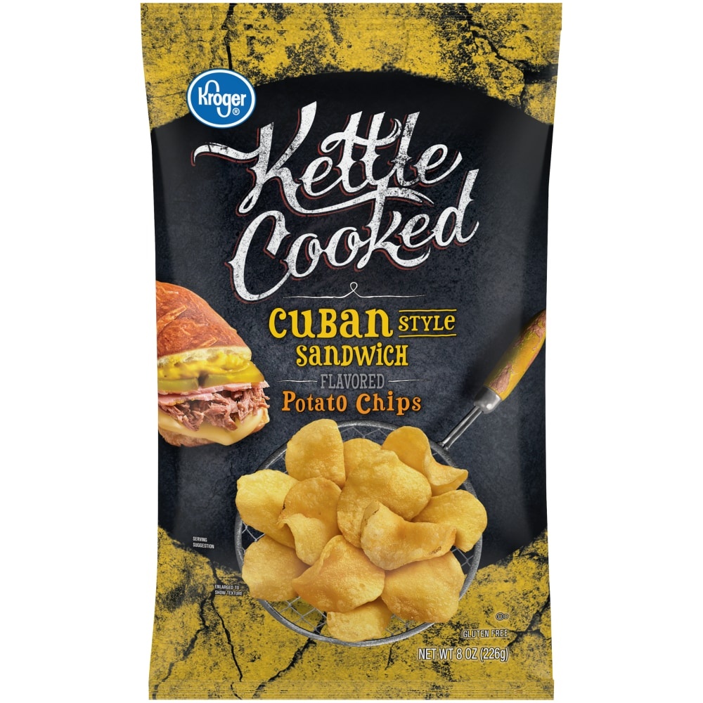 slide 1 of 1, Kroger Kettle Cooked Cuban Style Sandwich Flavored Potato Chips, 8 oz