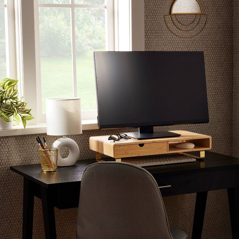 slide 2 of 4, Monitor Riser with USB and Wireless Charging Brown - Threshold™, 1 ct