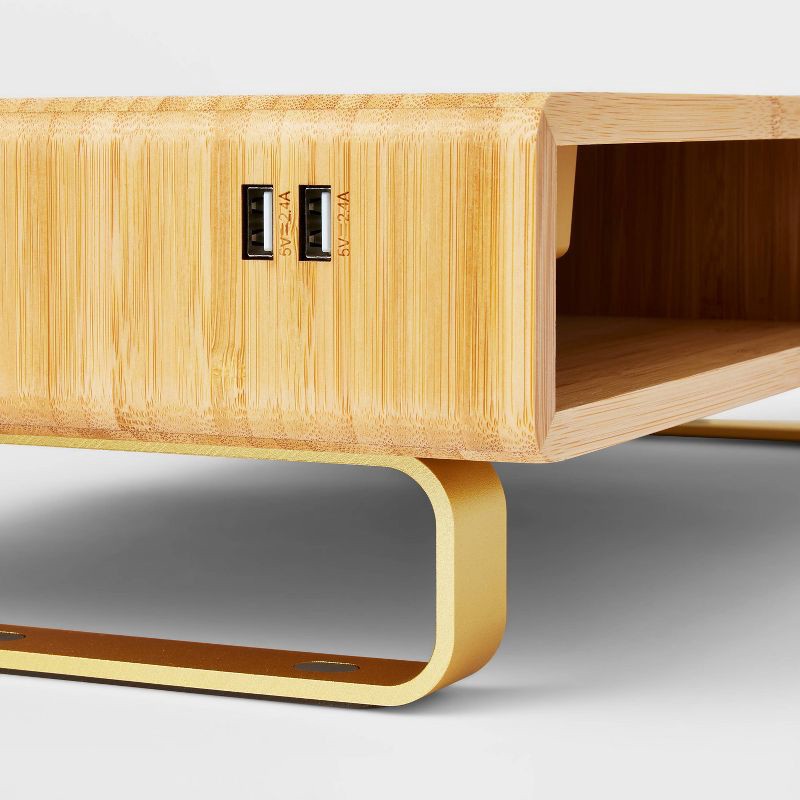 slide 3 of 4, Monitor Riser with USB and Wireless Charging Brown - Threshold™, 1 ct