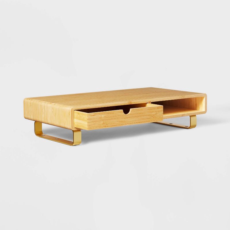 slide 4 of 4, Monitor Riser with USB and Wireless Charging Brown - Threshold™, 1 ct