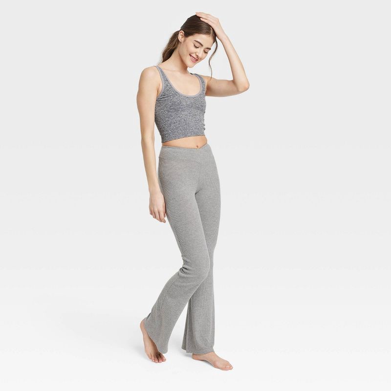 Women's Cozy Ribbed Crossover Waistband Flared Leggings Pajama Pants -  Colsie Heathered Gray S 1 ct