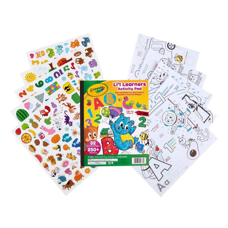 slide 3 of 7, Crayola Lil' Learners Activity Pad 10"x 8": Mess Free Coloring Book for Kids, Educational Stickers, 32 Pages, 1 ct