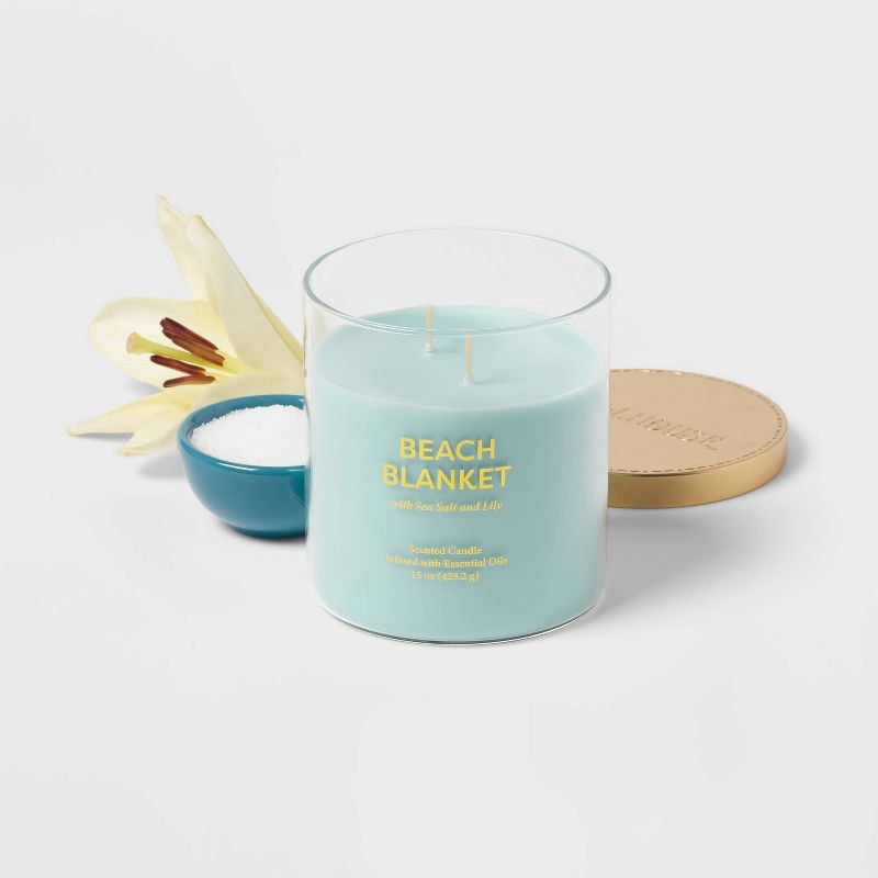 15oz Glass Jar Aqua Beach Blanket Candle Light Blue - Opalhouse 15 oz ...