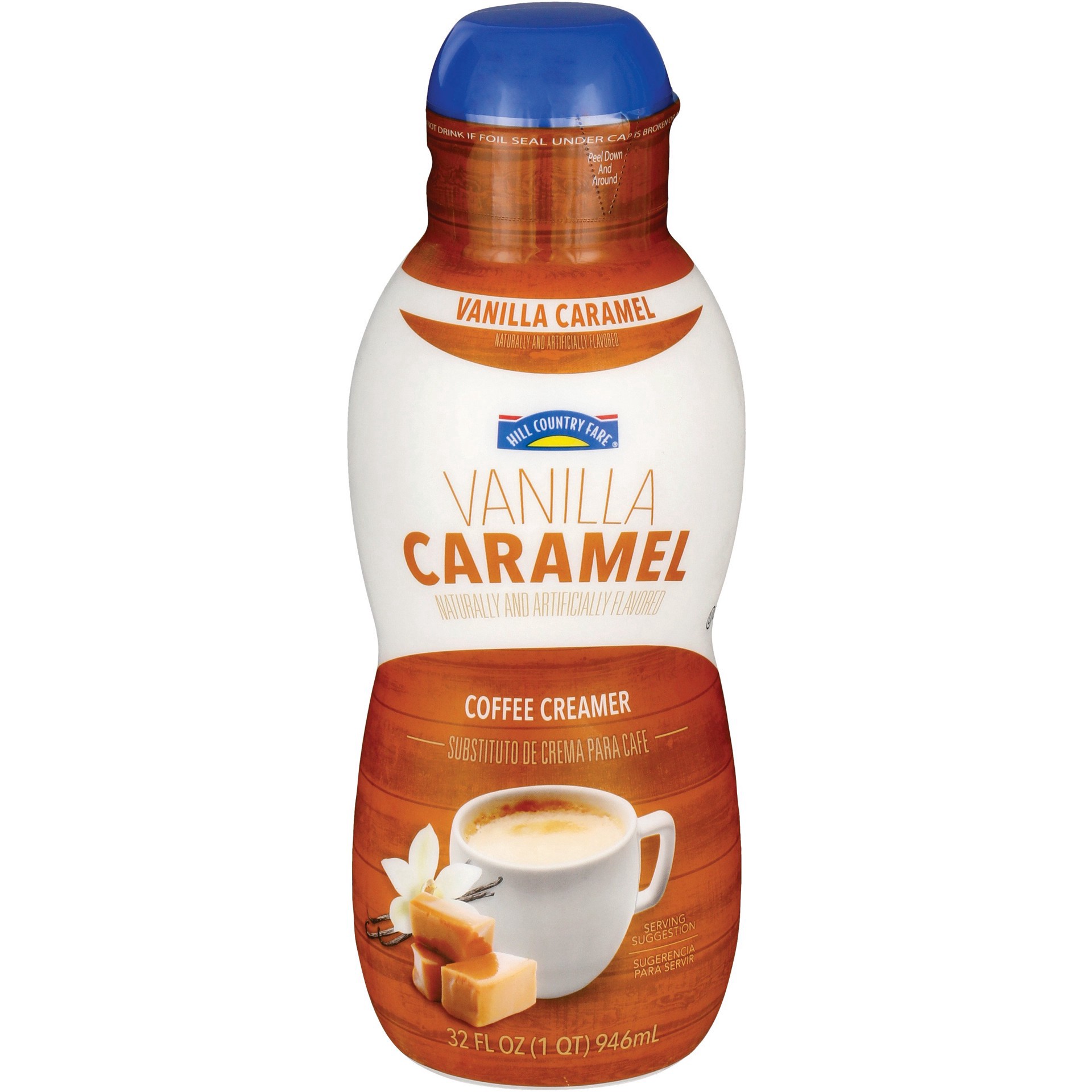 slide 1 of 1, Hill Country Fare Vanilla Caramel Non-Dairy Powdered Coffee Creamer, 32 oz