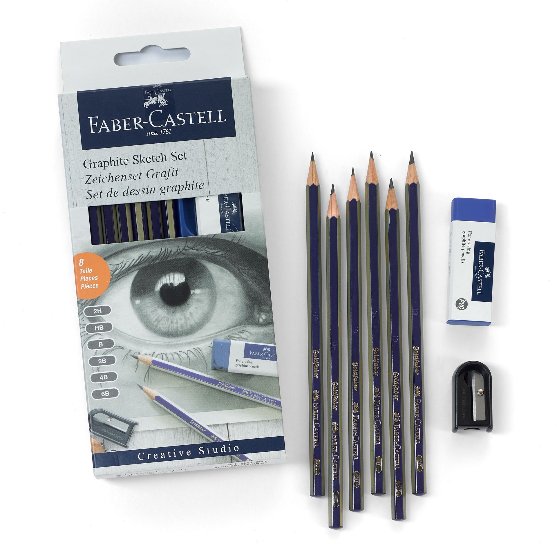 slide 2 of 7, Faber-Castell Graphite Sketch Set, 2h, hb, b, 2b, 4b, 6b