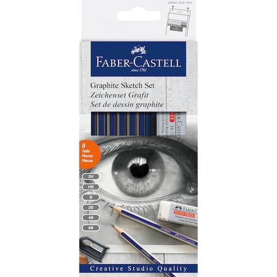 slide 1 of 7, Faber-Castell Graphite Sketch Set, 2h, hb, b, 2b, 4b, 6b