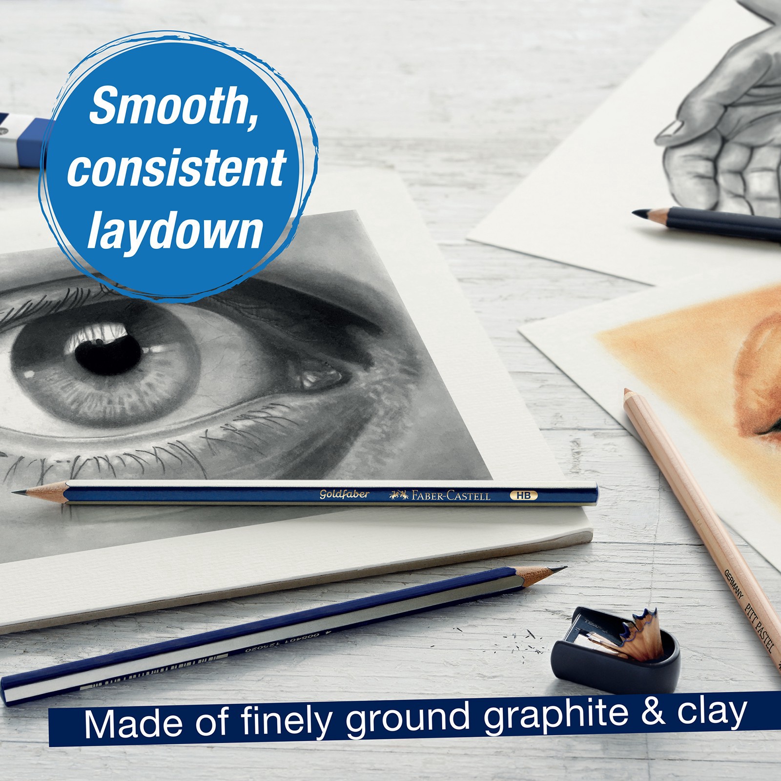 slide 4 of 7, Faber-Castell Graphite Sketch Set, 2h, hb, b, 2b, 4b, 6b