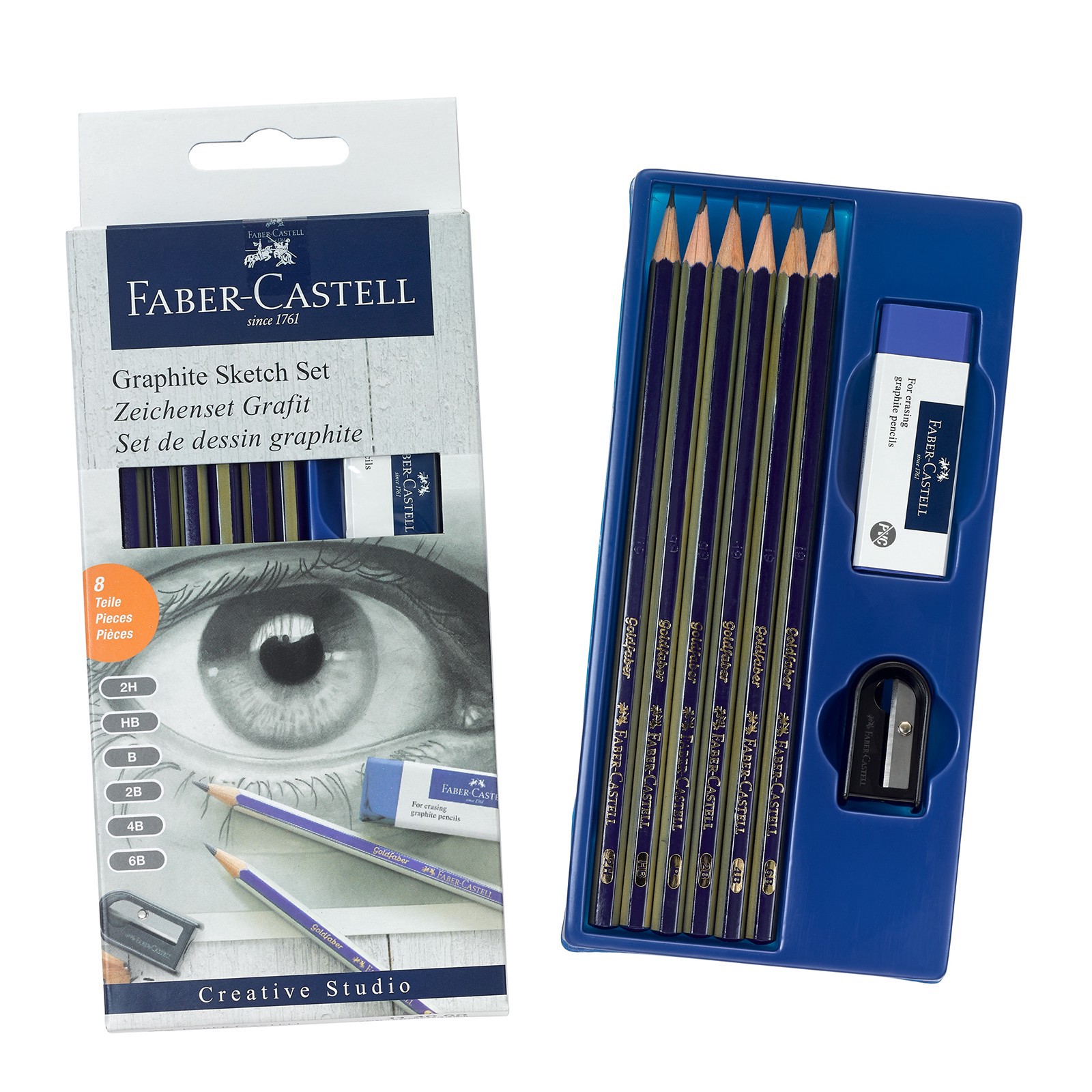 slide 5 of 7, Faber-Castell Graphite Sketch Set, 2h, hb, b, 2b, 4b, 6b