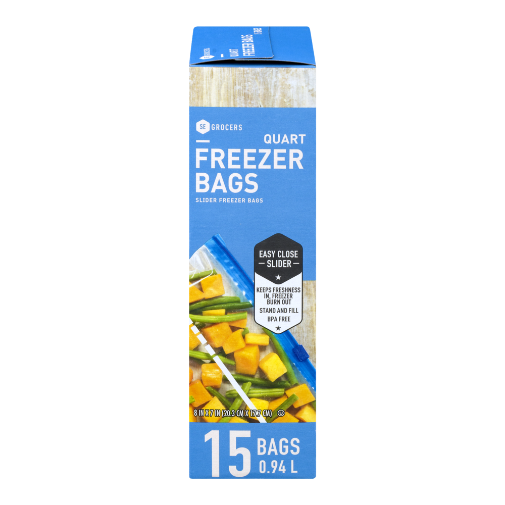 slide 1 of 1, SE Grocers Slider Freezer Bags Quart, 15 ct