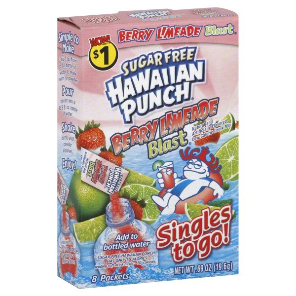 slide 1 of 1, Hawaiian Punch Singles to Go! Sugar-Free Berry Limeade Blast Drink Mix, 8 ct