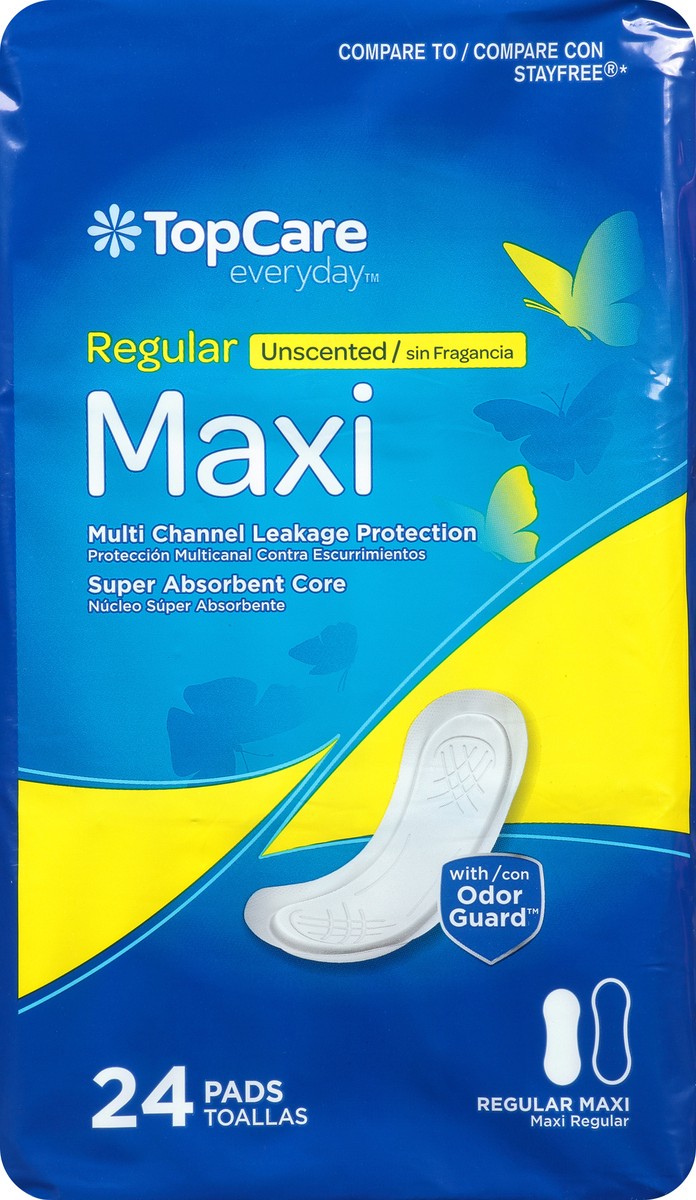 slide 1 of 9, TopCare Everyday Unscented Regular Maxi Pads 24 ea, 24 ct