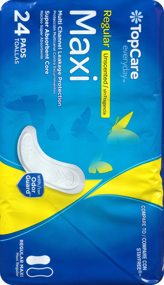 slide 5 of 9, TopCare Everyday Unscented Regular Maxi Pads 24 ea, 24 ct