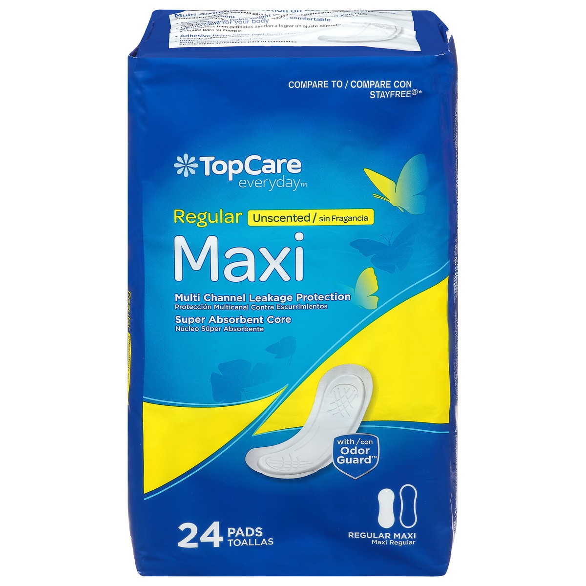 slide 1 of 9, TopCare Everyday Unscented Regular Maxi Pads 24 ea, 24 ct