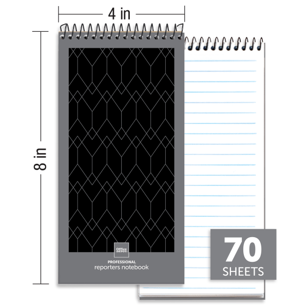 slide 2 of 6, Office Depot Brand Professional Reporter's Notebook, 4"" X 8"", Black/Gray, Legal/Wide Ruled, 140 Pages (70 Sheets), Pack Of 4, 4 ct