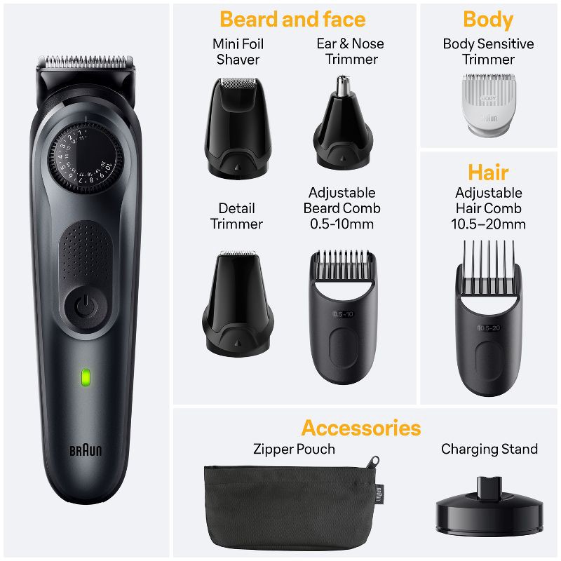 slide 6 of 8, BRAUN ALL-IN-ONE STYLE KIT SERIES 5 AIO5490 RECHARGEABLE 9-IN-1 BODY, BEARD & HAIR TRIMMER, 1 ct