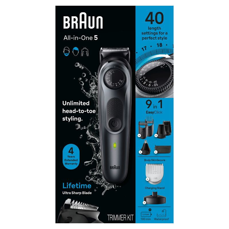 slide 7 of 8, BRAUN ALL-IN-ONE STYLE KIT SERIES 5 AIO5490 RECHARGEABLE 9-IN-1 BODY, BEARD & HAIR TRIMMER, 1 ct