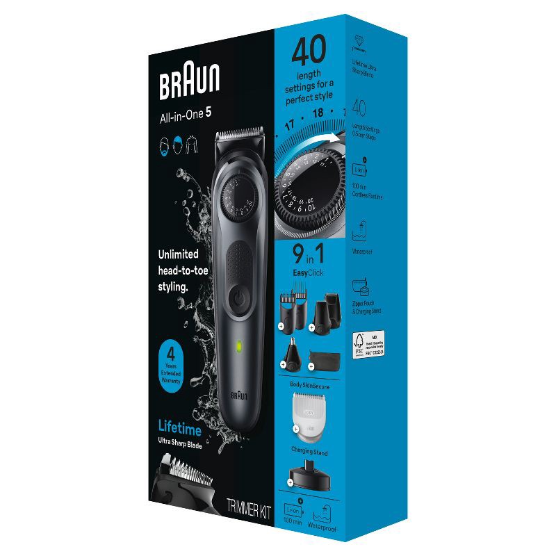 slide 8 of 8, BRAUN ALL-IN-ONE STYLE KIT SERIES 5 AIO5490 RECHARGEABLE 9-IN-1 BODY, BEARD & HAIR TRIMMER, 1 ct