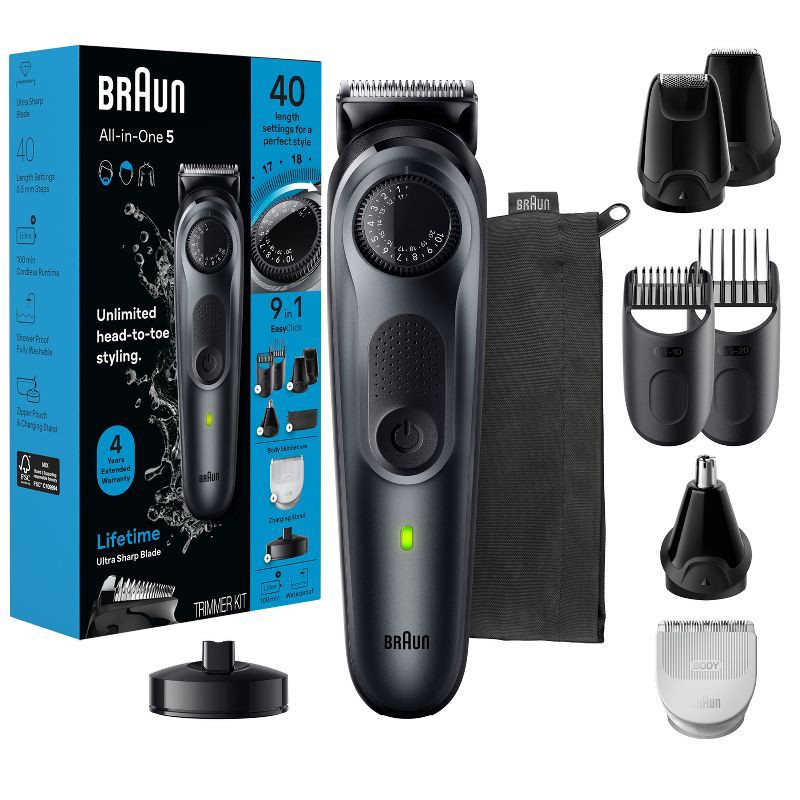slide 1 of 8, BRAUN ALL-IN-ONE STYLE KIT SERIES 5 AIO5490 RECHARGEABLE 9-IN-1 BODY, BEARD & HAIR TRIMMER, 1 ct