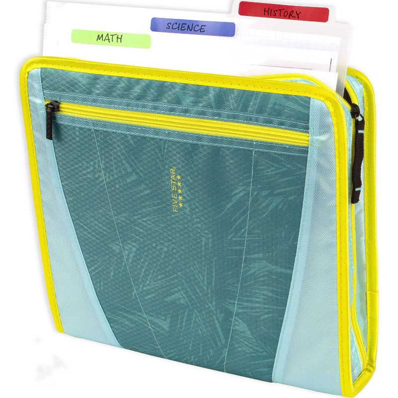 slide 2 of 6, Five Star 2" Sewn Zipper Binder with File Folders Fashion Minty Palm, 1 ct