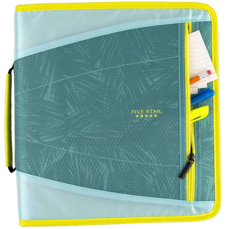 slide 5 of 6, Five Star 2" Sewn Zipper Binder with File Folders Fashion Minty Palm, 1 ct