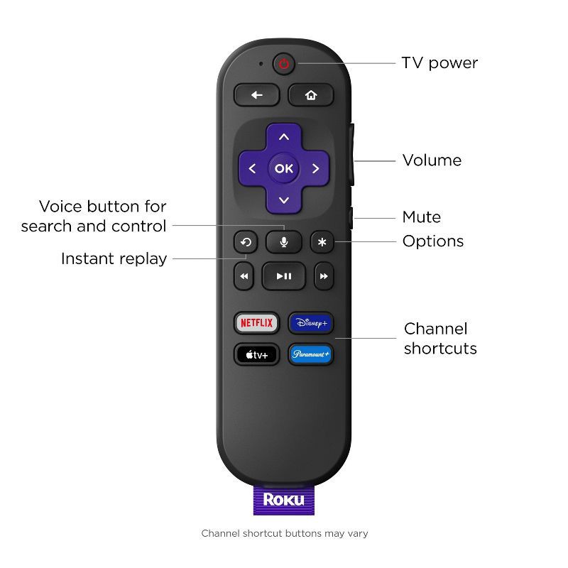 slide 3 of 7, Roku Voice Remote (Official) for Roku Players, Roku Audio, and Roku TV: Infrared & RF Control, 1 ct