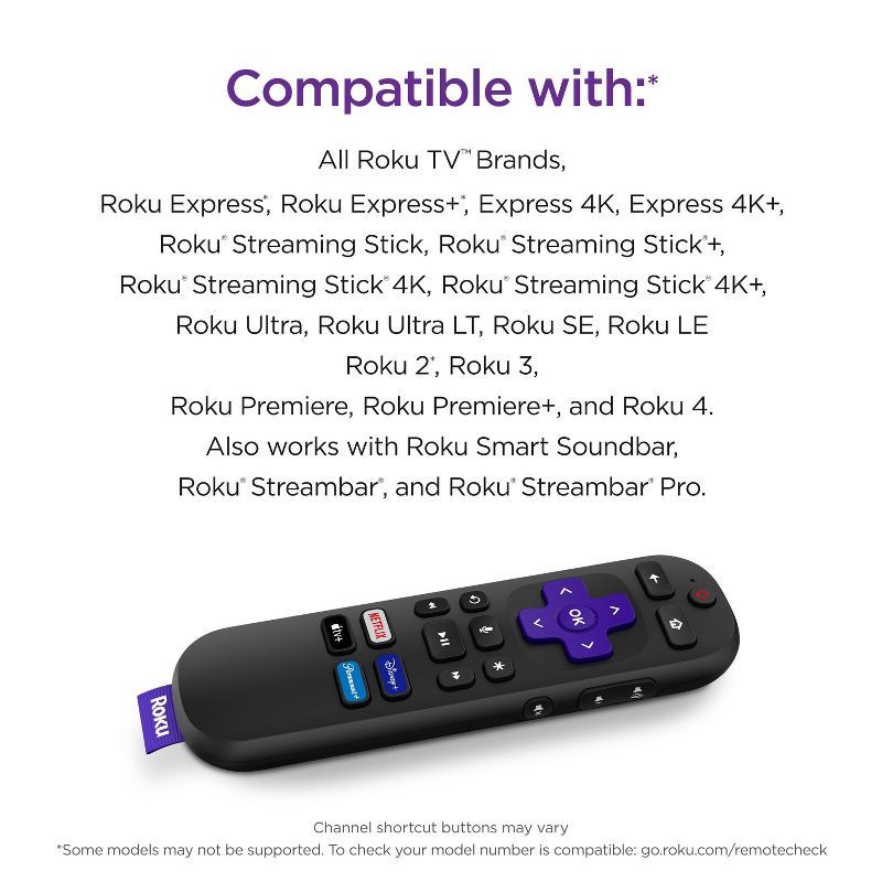 slide 4 of 7, Roku Voice Remote (Official) for Roku Players, Roku Audio, and Roku TV: Infrared & RF Control, 1 ct