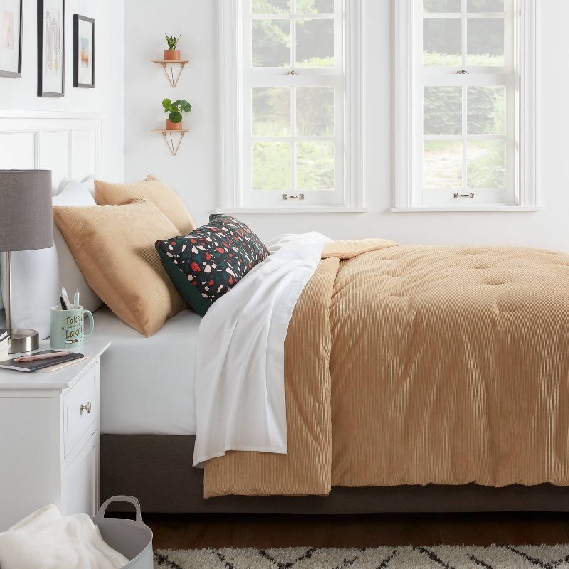 slide 2 of 3, Full/Queen Corduroy Plush Comforter Khaki - Room Essentials™: Lightweight, Teen Bedding, OEKO-TEX Certified, 1 ct