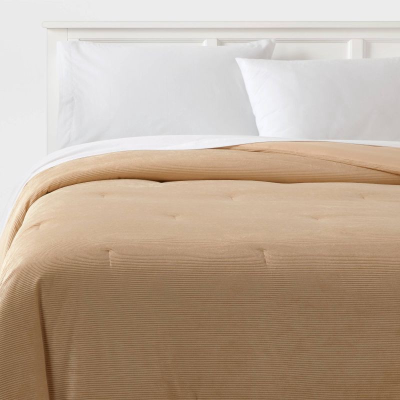 slide 1 of 3, Full/Queen Corduroy Plush Comforter Khaki - Room Essentials™: Lightweight, Teen Bedding, OEKO-TEX Certified, 1 ct