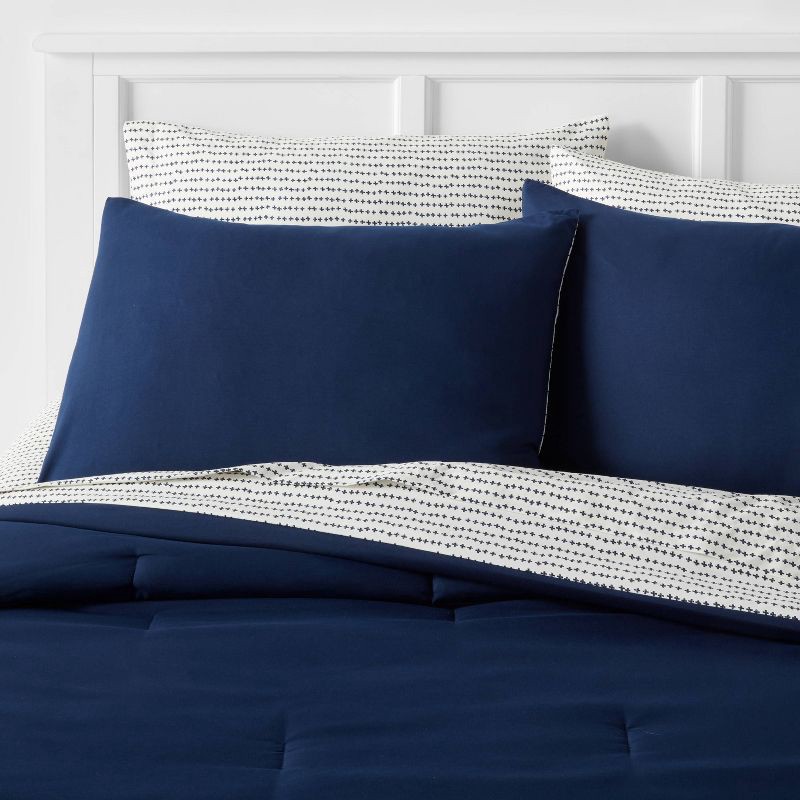 slide 1 of 6, 5pc Twin Extra Long Solid Microfiber Comforter & Sheets Set Navy/Gray - Room Essentials™, 5 ct