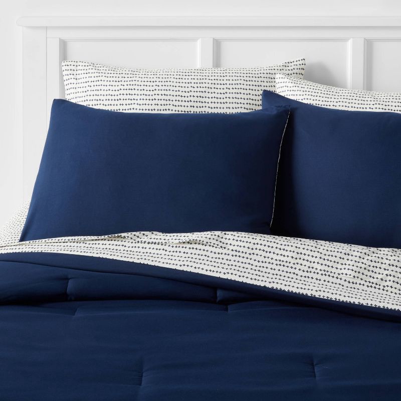slide 2 of 6, 7pc Queen Solid Microfiber Comforter & Sheets Set Navy/Gray - Room Essentials™: Polyester Bedding, Quilted, OEKO-TEX Certified, 7 ct