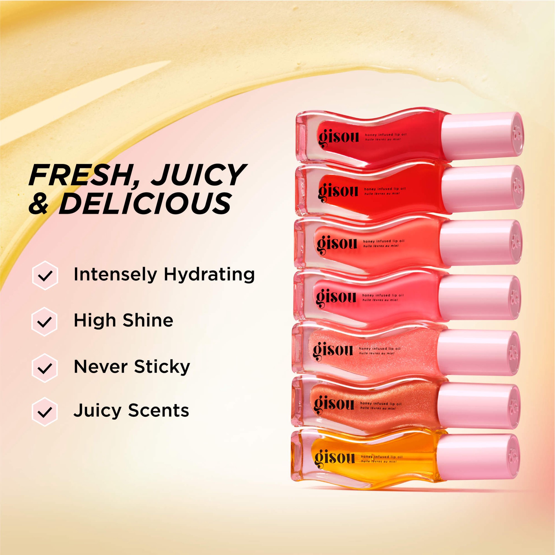 slide 7 of 10, Gisou Honey Infused Hydrating Lip Oil Watermelon Sugar, 0.27 oz