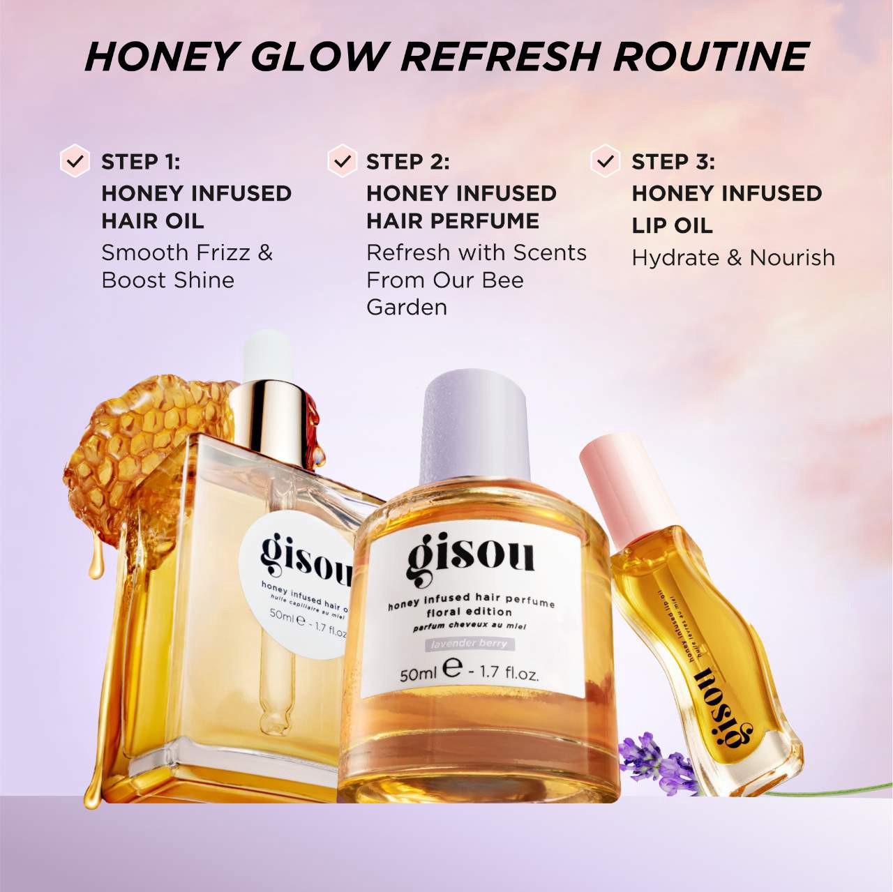 slide 5 of 9, Gisou Mini Lavender Berry Honey Infused Hair Perfume 0.5 oz/15ml, 0.5 oz/15 ml